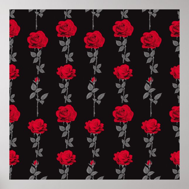 Poster Padrão sem costura rosa vermelha de flores de abst (Frente)