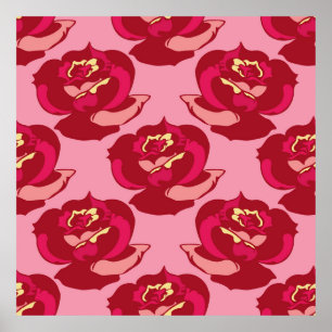 Poster Padrão sem costura rosas burgundy dourado beleza d
