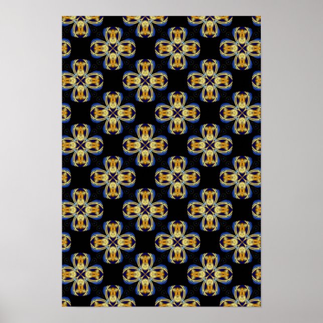 Poster Padrão sem fim de estrela dourada azul (Frente)