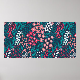 Poster Padrão sem soldadura de flores de vindima. Sem fi