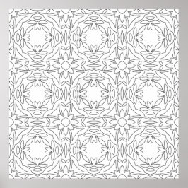 Poster Padrão Simétrico de Azulejo Floral com Motivos Ent