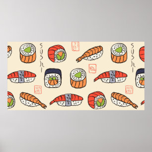 Poster padrão sushi sem costura