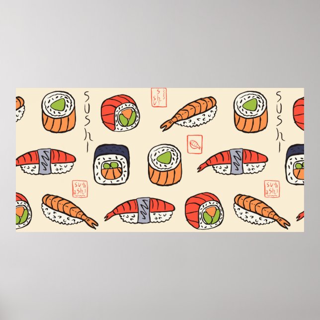 Poster padrão sushi sem costura (Frente)