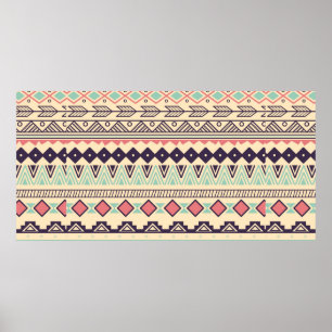 Poster Padrão tribal asteca em faixas, ilustração de safr