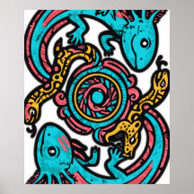 Padrão tribal mitologia boho Xolotl Axolote Asteca