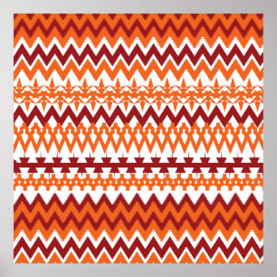 Poster Padrão Tribal Vermelho Laranja Aztec Chevron Zigz