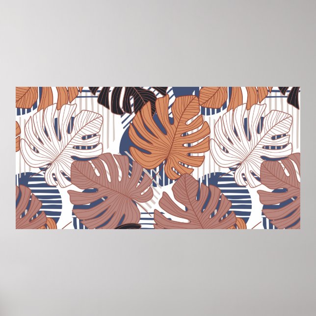 Poster Padrão tropical com folhas exóticas de monstera co (Frente)