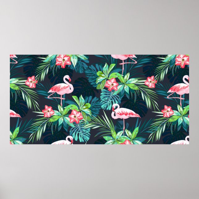 Poster Padrão tropical de verão sem costura com flamingo  (Frente)