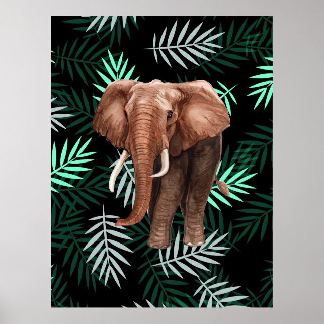 Poster Padrão tropical, elefante (Frente)