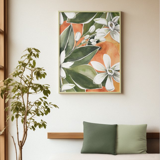 Poster Padrão Tropical Laranja e Flores de Água (Criador carregado)