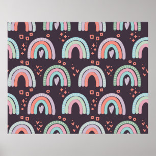 Poster  padrão uniforme com arco-íris e clipe de gotas de