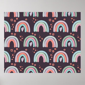Poster padrão uniforme com arco-íris e clipe de gotas de