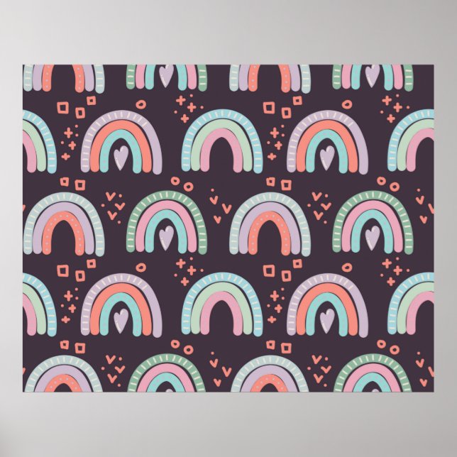 Poster  padrão uniforme com arco-íris e clipe de gotas de (Frente)