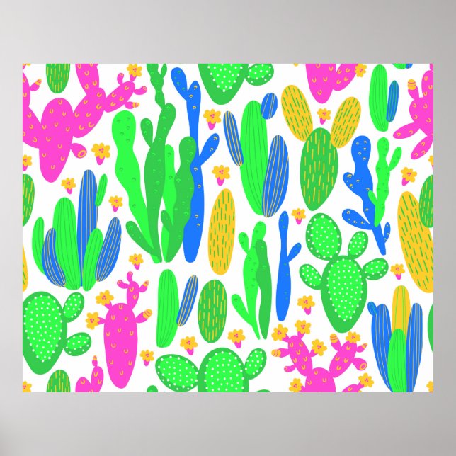 Poster padrão uniforme com cacto em fundo branco.  (Frente)