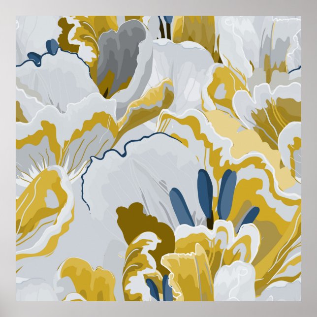 Poster padrão uniforme de abstrato. Cinzas leves, amarela (Frente)