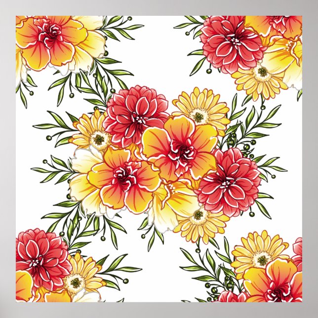 Poster padrão uniforme de abstrato elegância com bac flor (Frente)