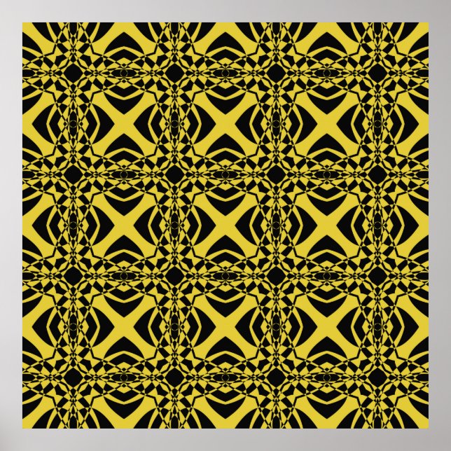 Poster Padrão uniforme de abstrato, preto e dourado (Frente)
