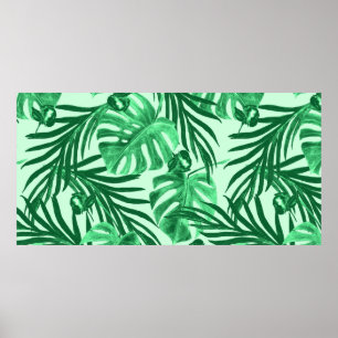 Poster Padrão uniforme de aquarela com folhas tropicais 