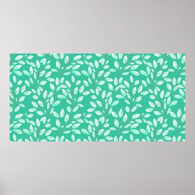 Poster Padrão uniforme de aquarela com folhas verdes maci (Frente)