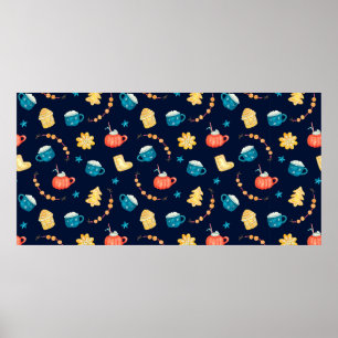 Poster Padrão uniforme de aquarela com gingerbreads do Xm