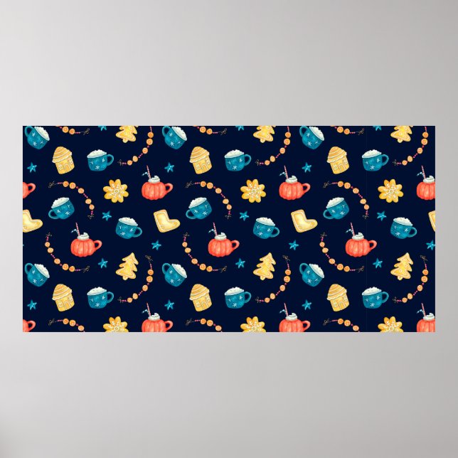 Poster Padrão uniforme de aquarela com gingerbreads do Xm (Frente)