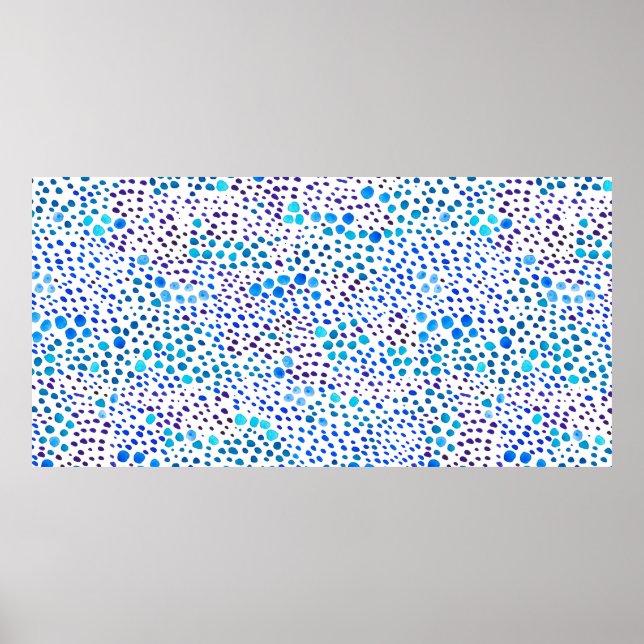 Poster Padrão uniforme de aquarela com manchas azuis (Frente)