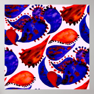 Poster Padrão uniforme de aquarela com paisley. Abstrato