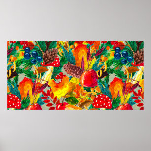 Poster Padrão uniforme de aquarela de outono com folhas