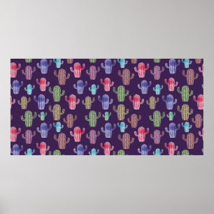 Poster Padrão uniforme de desenho de cor d'água do cacto 