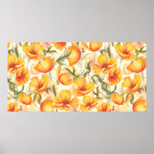 Poster Padrão uniforme floral de aquarelas desenhado à
