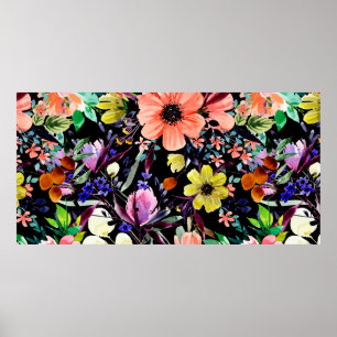 Poster Padrão uniforme floral de aquarelas. Diferentes b