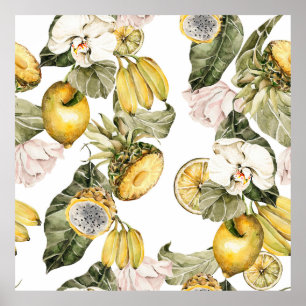 Poster Padrão uniforme floral de aquarelas. Pintado à mão