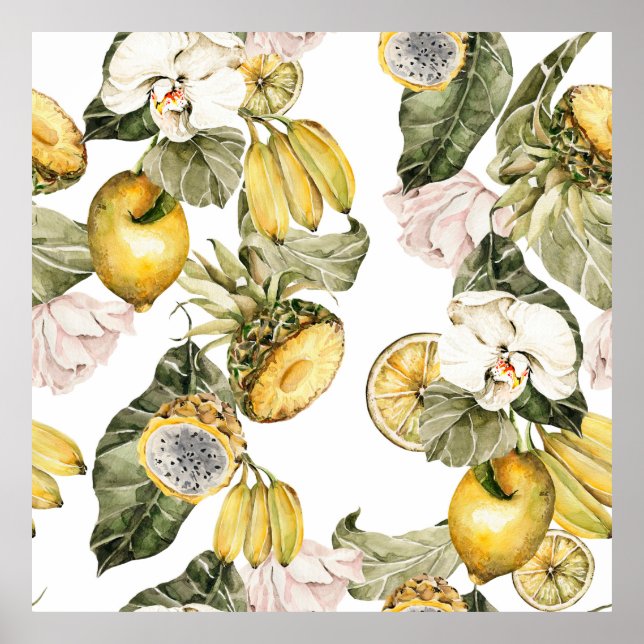 Poster Padrão uniforme floral de aquarelas. Pintado à mão (Frente)