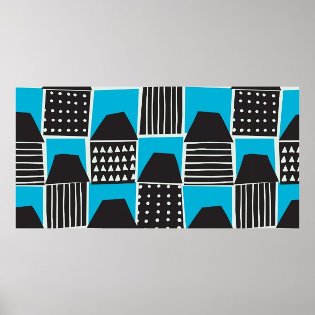 Poster Padrão uniforme moderno com casas a preto e b (Frente)