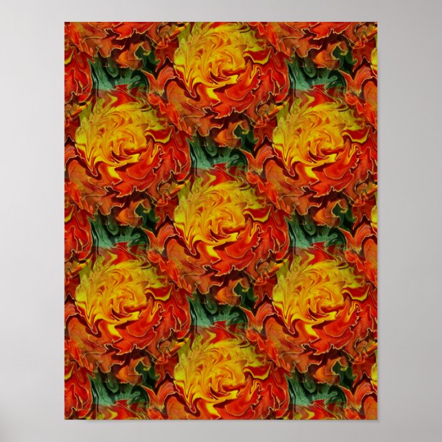 Poster Padrão Verde Amarelo abstrato cor de laranja (Frente)