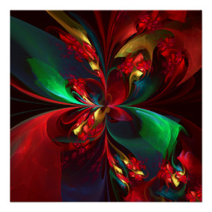 Póster Padrão Verde Vermelho Abstrato Floral Moderno #11
