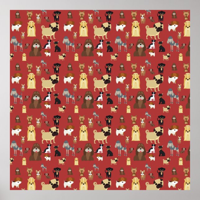 Poster padrão vermelho dos cães de fundo (Frente)
