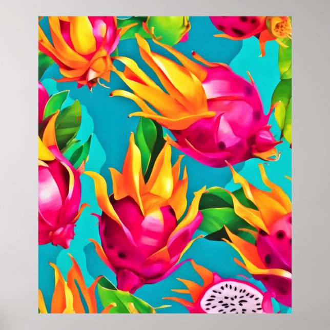 Poster Padrão Vibrante de Pitaya (Frente)