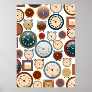 Poster Padrão Vintage Old Clocks