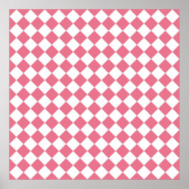 Poster Padrão Xadrez Diamante Rosa Branco