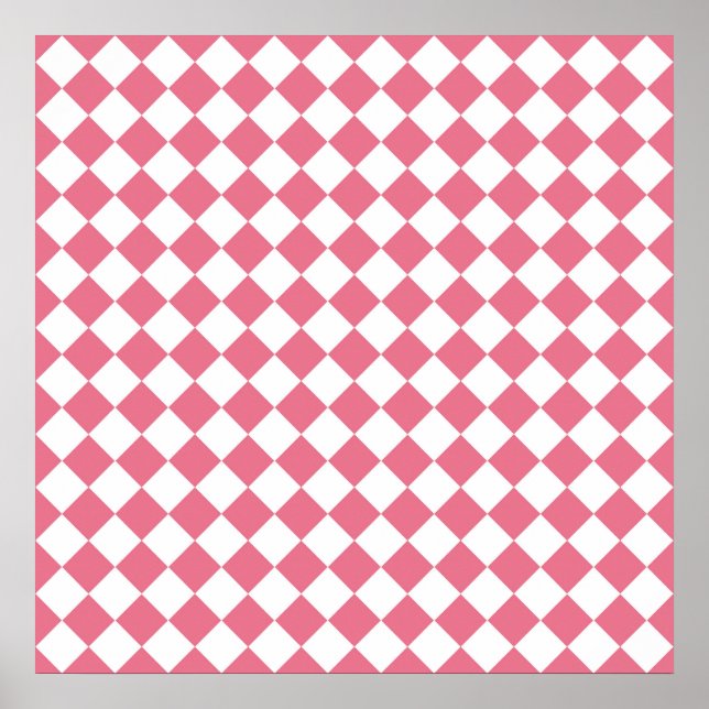Poster Padrão Xadrez Diamante Rosa Branco (Frente)
