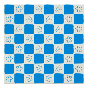 Póster Padrão Xadrez Flor Azul Préppy