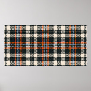 Poster Padrão xadrez tartan outono em preto, laranja, azu