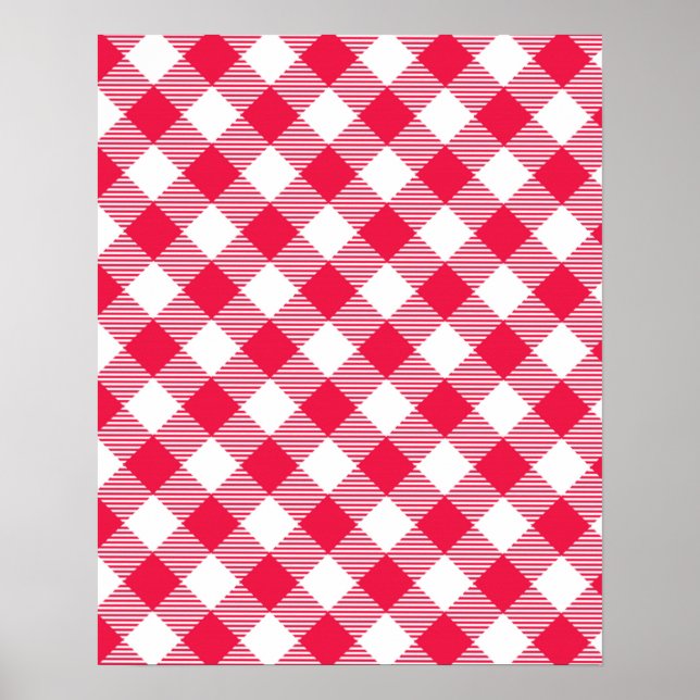Póster Padrão Xadrez Vermelho e Branco Clássico Rústico (Frente)