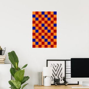 Poster Padrão Xadrez Vermelho Laranja Azul Design