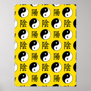 Poster Padrão Yinyang Chinês de Fundo Amarelo