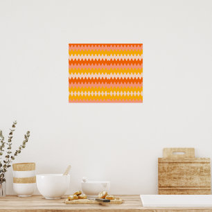 Poster Padrão Zig Zag Moderno Amarelo, Laranja e Branco