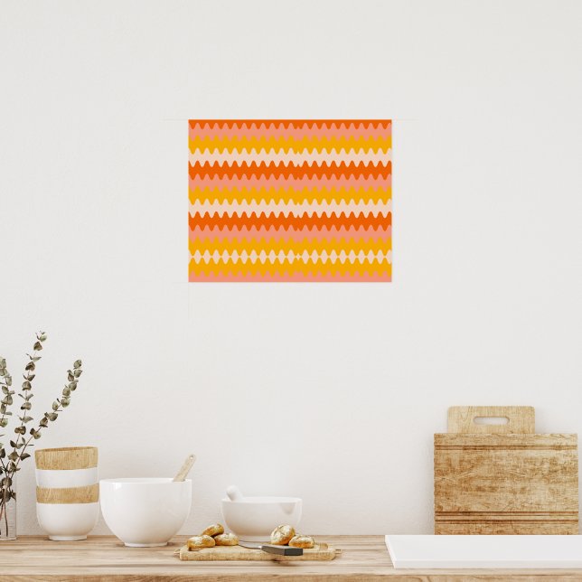 Poster Padrão Zig Zag Moderno Amarelo, Laranja e Branco (Cozinha)
