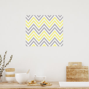 Póster Padrão Zigzag, Padrão Chevron, Amarelo, Cinza