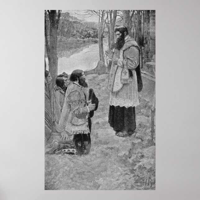 Poster Padre Hennepin Celebrando a missa (Frente)